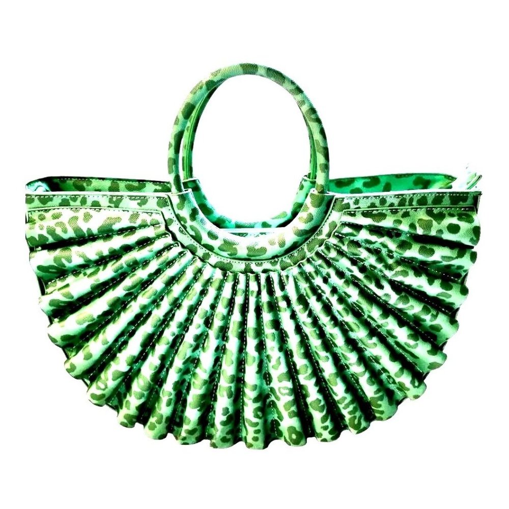 Mint Colored Pleated Leopard Chic Print Half Moon Satchel Tote Purse Accessory